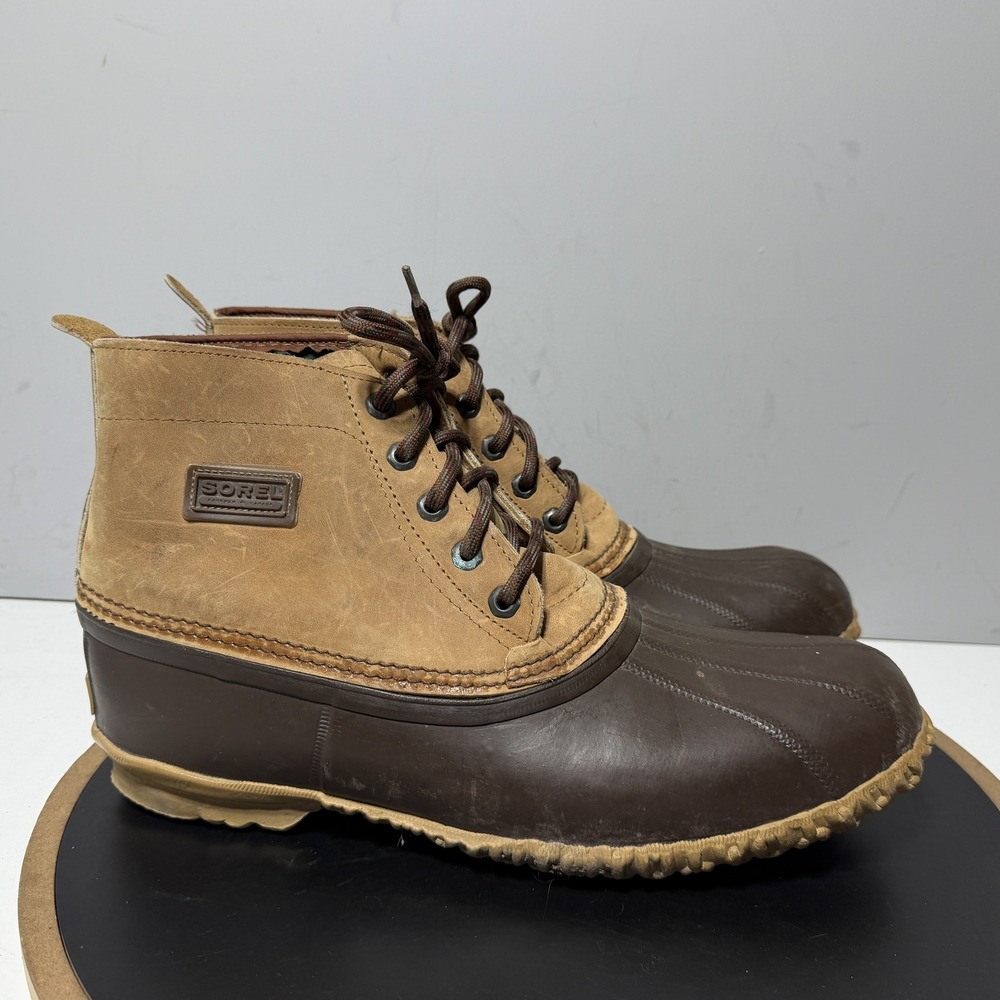 Vintage Sorel Boots Mens Size 13 Brown Leather Waterproof Duck Ankle Rain Snow